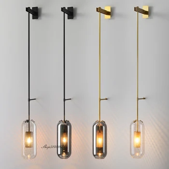 Скандинавски Дизайн, с монтиран на стената Лампа Led Стенни аплици за Баня, Интериор на Спални E14, Постмодернистские Стенни Тела от Сиво Стъкло