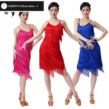 Струящееся рокля за латино танци с искряща мрежа и на ресни, идеален за пролетните партита конкурси сценични изяви Ресни 2023