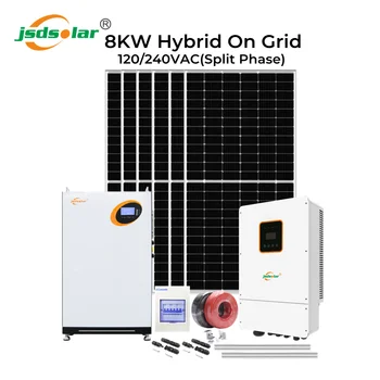 хибридна Слънчева система jsdsolar Мощност 8 кВт 120/240 състои се от отделна Фаза Вкл Изкл Пълен Комплект с Моноблочной Панел за Слънчеви Батерии 48V 200Ah LiFePO4 Battery